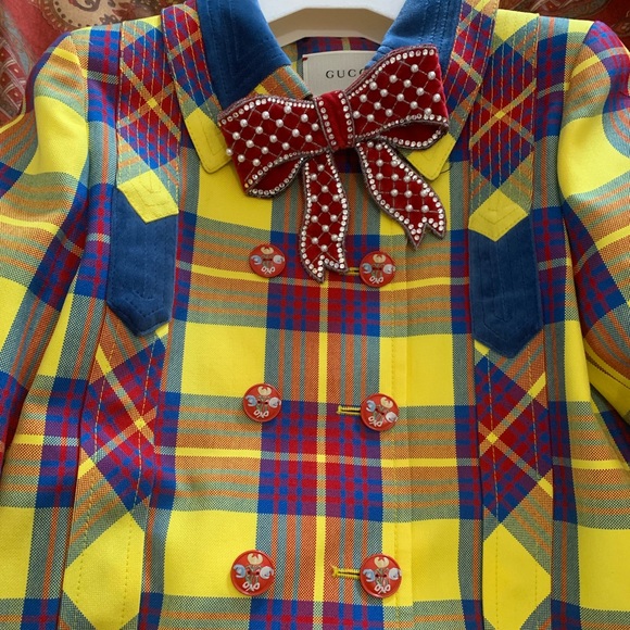 Gucci Other - { Gucci } Checkered Plaid Acid Yellow Peacoat Girl